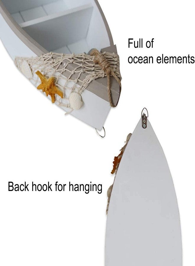 Linfevisi Wood Boat Shelf Decor Beach Theme Standing Boat Shelf Wooden Boat Decor Boat Book Shelf Nautical Decor Standing Boat Display with Net Starfish Seashell Accent Home Decor for Bathroom 16.5" - Image 4